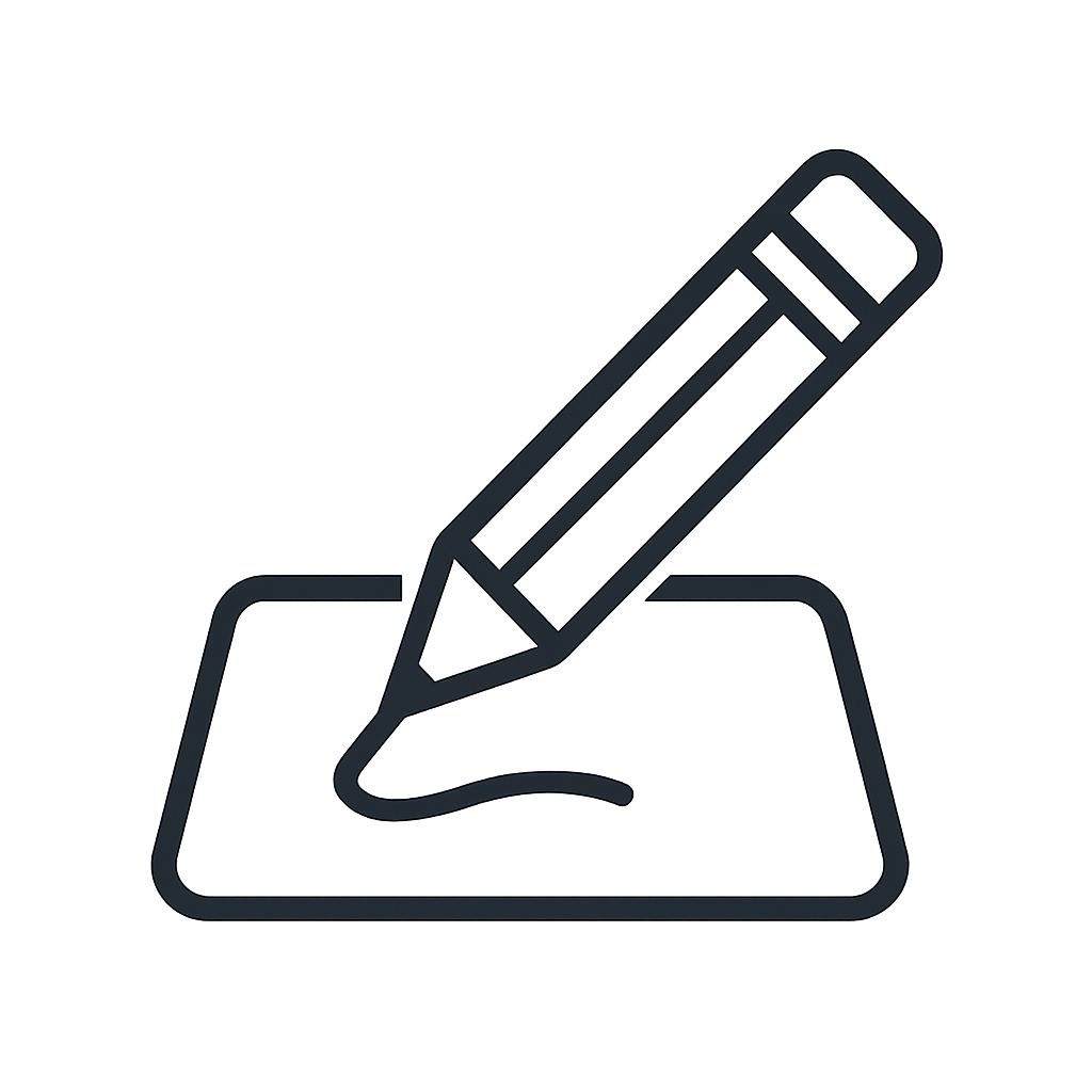 A pencil sketch of digital ink writing on a tablet.